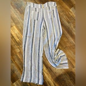 striped linen pants with elastic waist